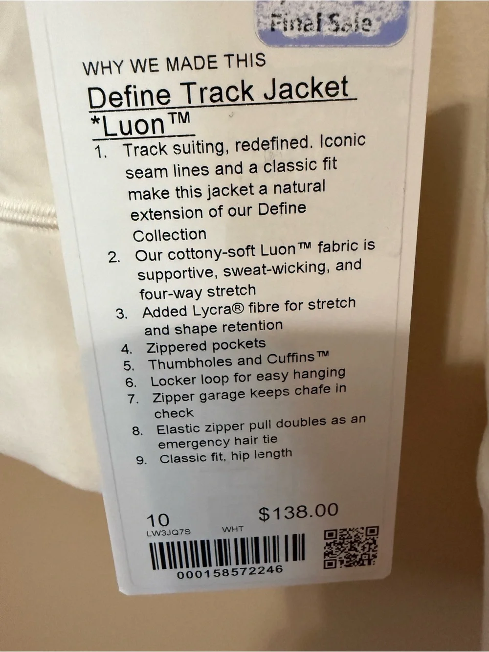 NWT Lululemon Define Luon Track Jacket Sz 10